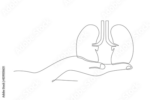 Hands and kidneys. Organ donation day concept one-line drawing
