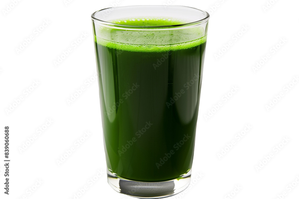 Glass of green juice isolated on transparent background