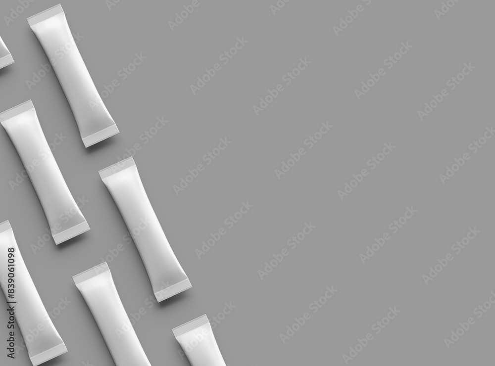 Fototapeta premium 3d rendering of a glossy sachet packaging stick for your product on grey background