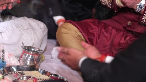 A shot of an Indian Wedding where rituals are being performed in India photo