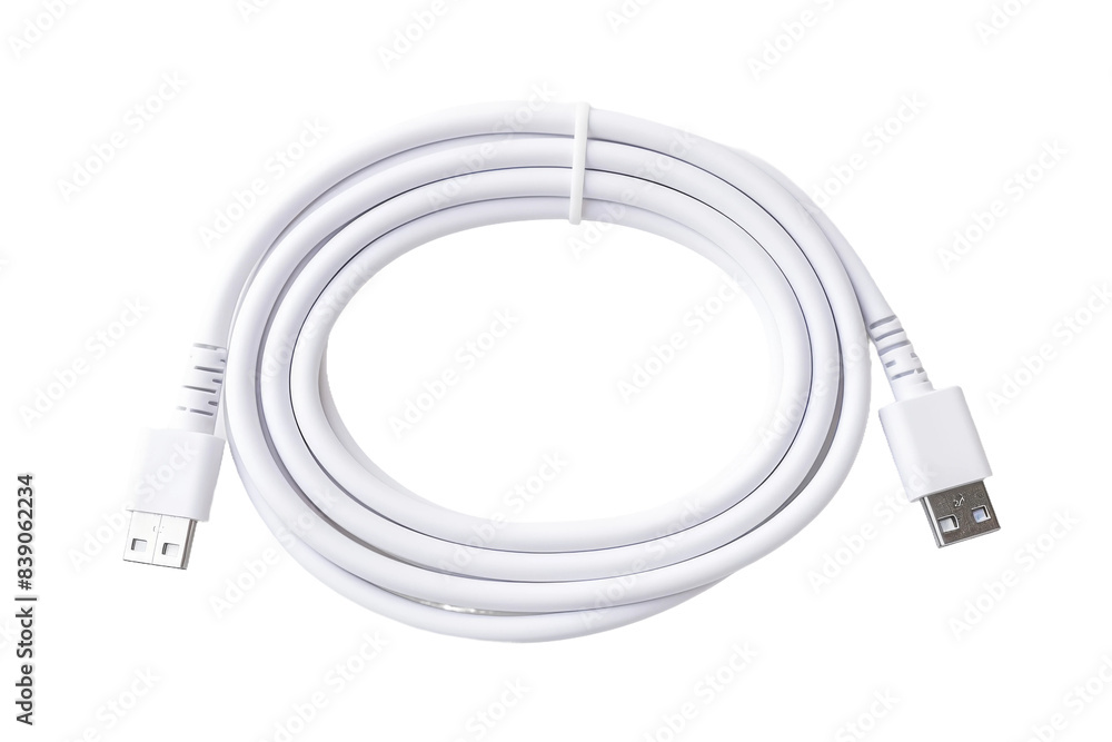 Illuminated Connection: A White USB Cable Entwined With an Iphone on a White or Clear Surface PNG Transparent Background.. Illuminated Connection: A White USB Cable Entwined With an Iphone on a White or Clear Surface PNG Transparent Background..