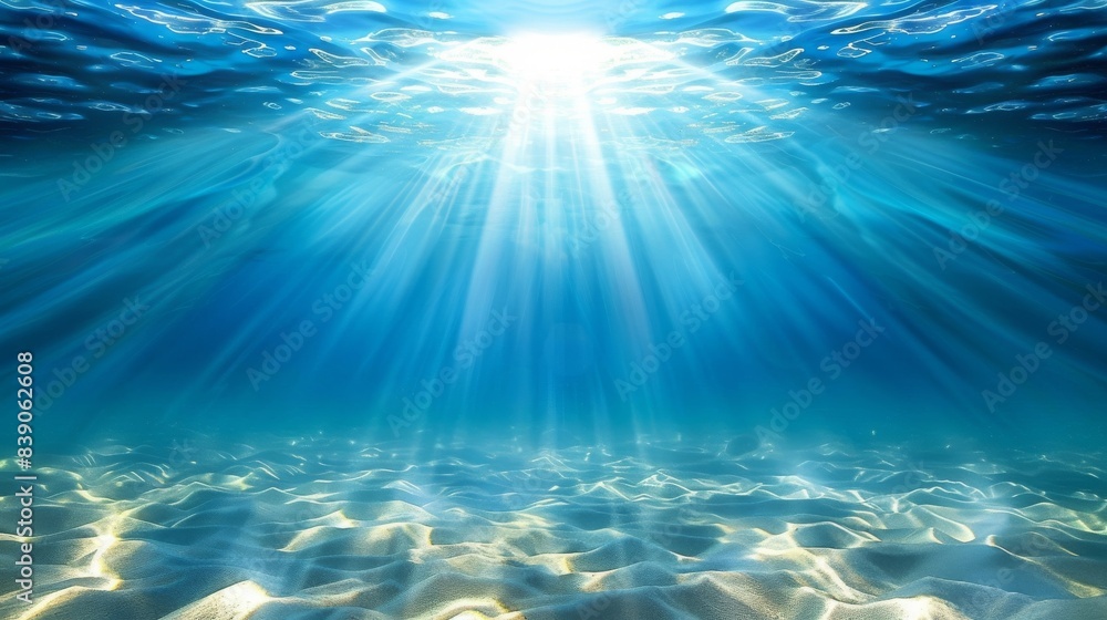 Serene underwater tropical ocean scene with sandy seabeds and summer sun rays. Serene underwater tropical ocean scene with sandy seabeds and summer sun rays.