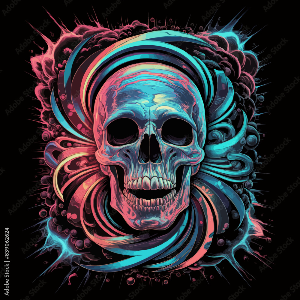 Vector psychedelic vibrant skull t shirt design Vector psychedelic vibrant skull t shirt design