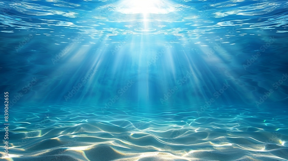 Serene underwater tropical ocean scene with sandy seabeds and summer sun rays. Serene underwater tropical ocean scene with sandy seabeds and summer sun rays.