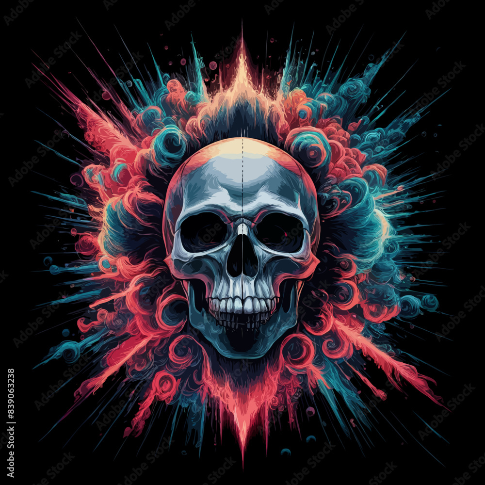 Vector psychedelic vibrant skull t shirt design Vector psychedelic vibrant skull t shirt design