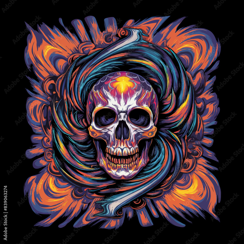 Vector psychedelic vibrant skull t shirt design Vector psychedelic vibrant skull t shirt design