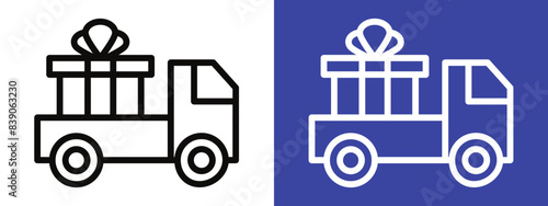 Truck carrying gift box icon logo set vector