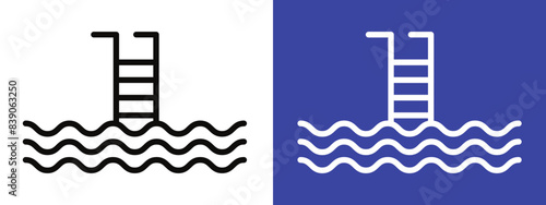 Ladder in swimming pool icon logo set vector
