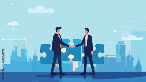 Partnership, teamwork or collaboration to success, solve jigsaw puzzle together, agreement or solution to win corporate trust, cooperation concept, vector © MDMASUD