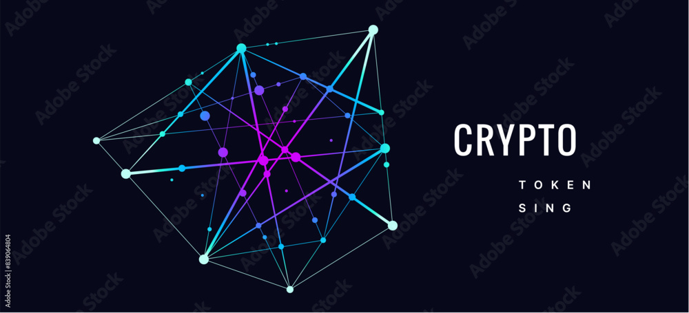 Sign, logo Blockchain. Symbol, logo for blockchain technology, logotype. Hexagon, connection line transaction for logo, brand label, emblem, branding, smart contract block symbol. Vector Illustration