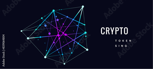 Sign, logo Blockchain. Symbol, logo for blockchain technology, logotype. Hexagon, connection line transaction for logo, brand label, emblem, branding, smart contract block symbol. Vector Illustration