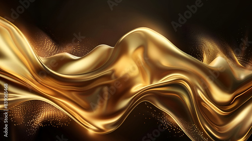 Luxury elegant splash liquid gold,Black background with splash of liquid 3d rendering,The close up of a glossy metal surface in gold color with a soft focus
