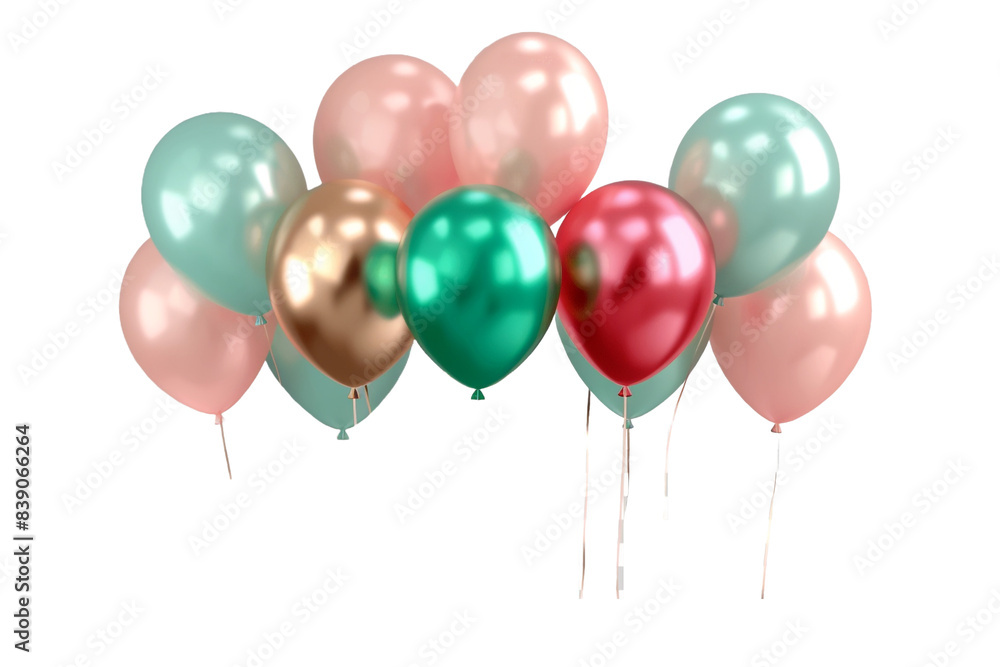 Gold green pink red balloons isolated on transparent background Gold green pink red balloons isolated on transparent background