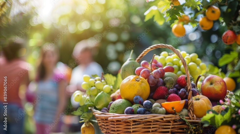 A basket brimming with an assortment of fresh fruits A basket brimming with an assortment of fresh fruits