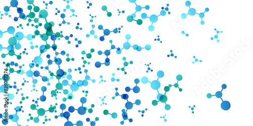 Vertical border with molecules, data or other tech structure elements. Pharmacy, biotechnology or chemistry design concept. Vector decoration element in green and blue colors