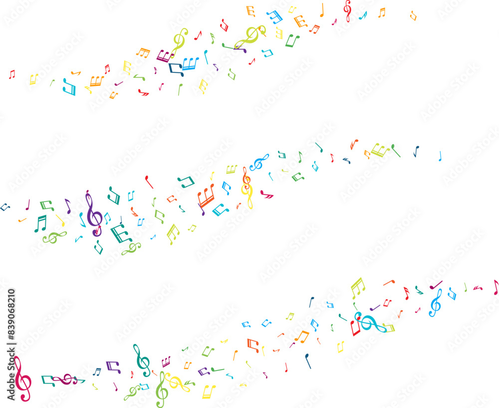 Wavy dividers from flying music notes. Vector decoration element in rainbow colors. Wavy dividers from flying music notes. Vector decoration element in rainbow colors.