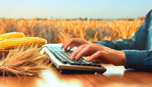 小麦とトウモロコシ　デジタル化な農家のイメージ photo