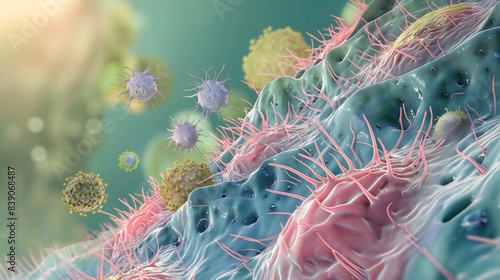 10. An illustration of the inflammatory cascade triggered by acne, highlighting the recruitment of immune cells and release of pro-inflammatory mediators within the skin. photo