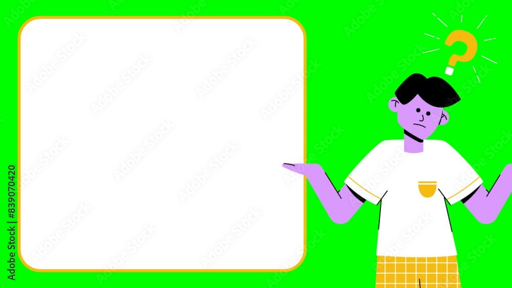 Confused No Idea Thinking Questioning Puzzled Animation on Green Screen Chroma Key Flat Illustration Concept - Man with Question on Copy Space
Confused No Idea Thinking Questioning Puzzled Animation on Green Screen Chroma Key Flat Illustration Concept - Man with Question on Copy Space