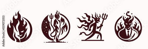 Black devil horn and tail vector illustration. cute elements for face mask and head or costume, wicked demon symbol for Halloween carnival, hot malicious evil monster isolated on white