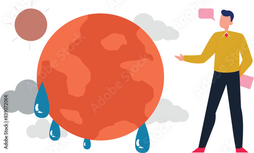 Boy showing global climate change.