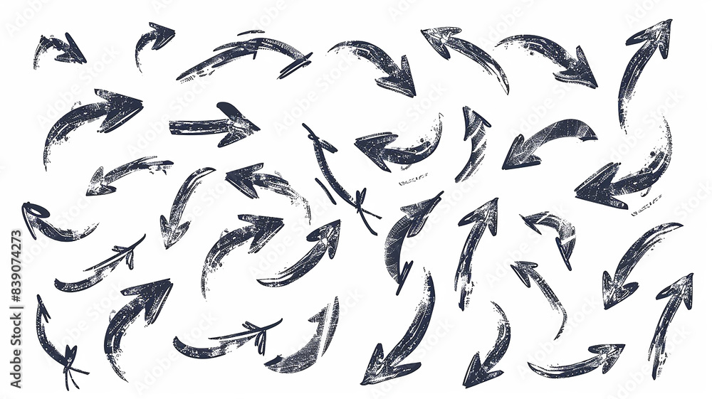 A set of different black arrows on a white background A set of different black arrows on a white background
