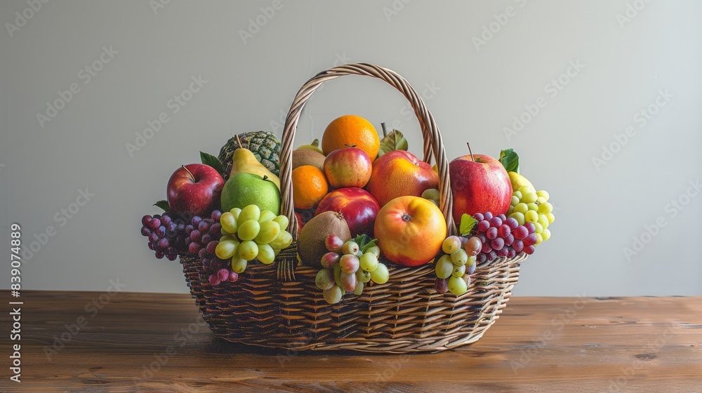 A large basket containing a variety of colorful and juicy fruits A large basket containing a variety of colorful and juicy fruits