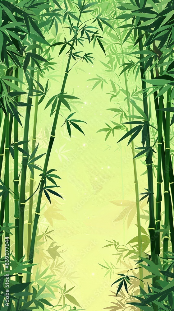 Obraz premium Bamboo grove, warm hues, flat design, symmetrical arrangement, no people