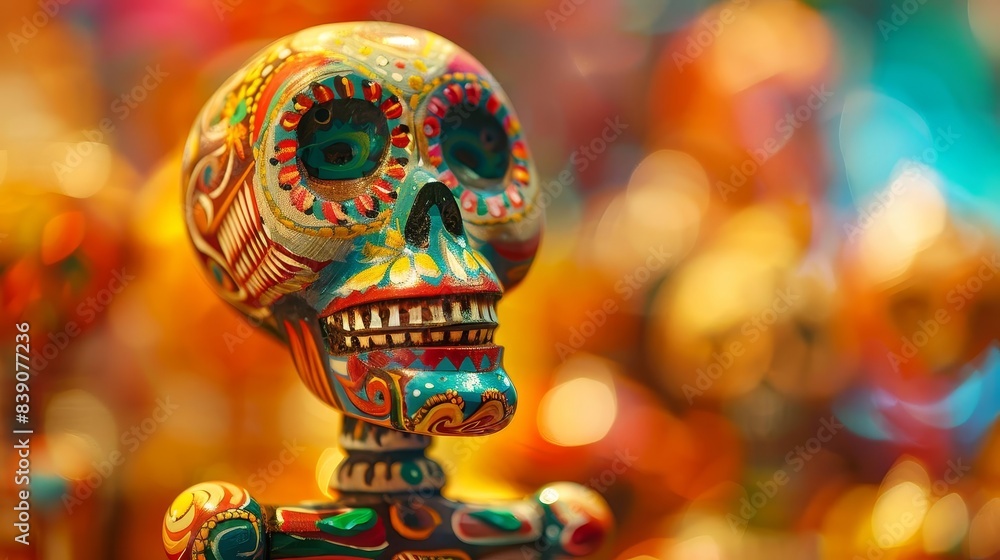 Obraz premium Detailed wood-carved calavera skeleton figurine
