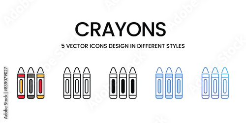 Crayons icons vector set stock illustration.