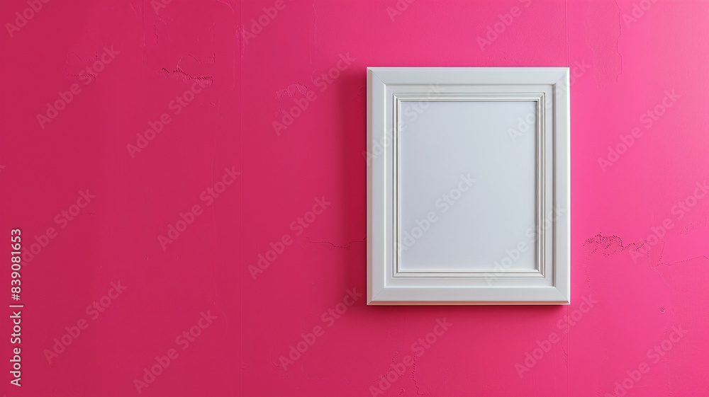 a white frame of a picture on bright pink wall a white frame of a picture on bright pink wall