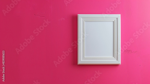 a white frame of a picture on bright pink wall