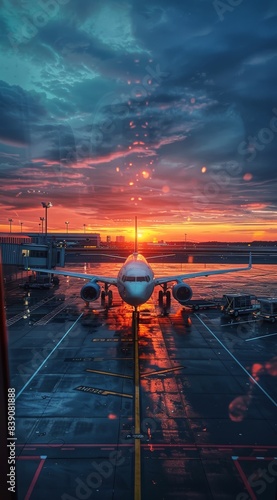 Airplane Engine at Sunset on the Tarmac