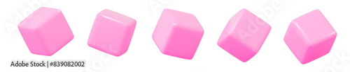 3d pink cube symbol or icon with different angles. Geometry figure cube form. Stock vector illustration on isolated background.	
