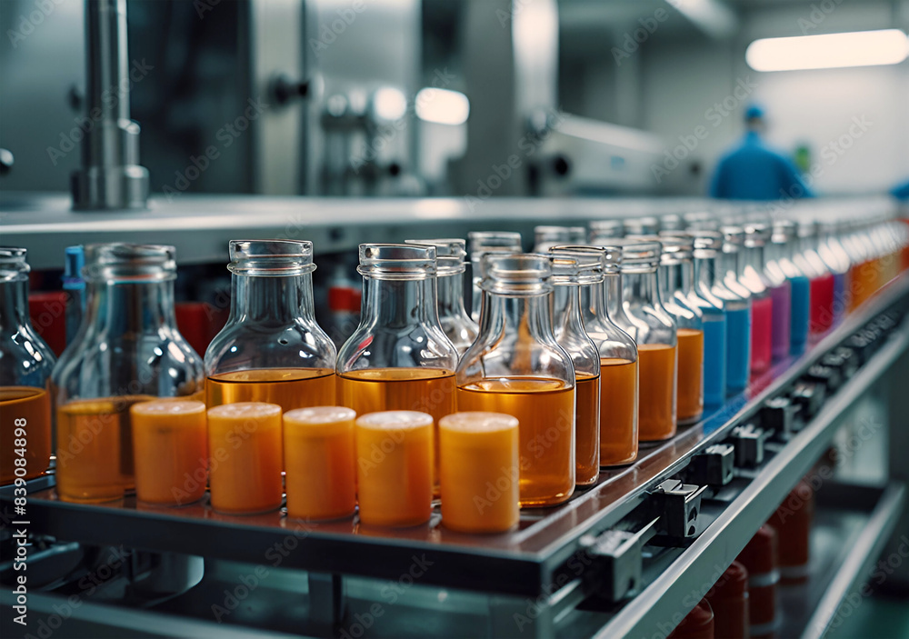 Hand with sanitary gloves check Medical vials on production line at pharmaceutical factory. pharmaceutical machine glass views Hand with sanitary gloves check Medical vials on production line at pharmaceutical factory. pharmaceutical machine glass views