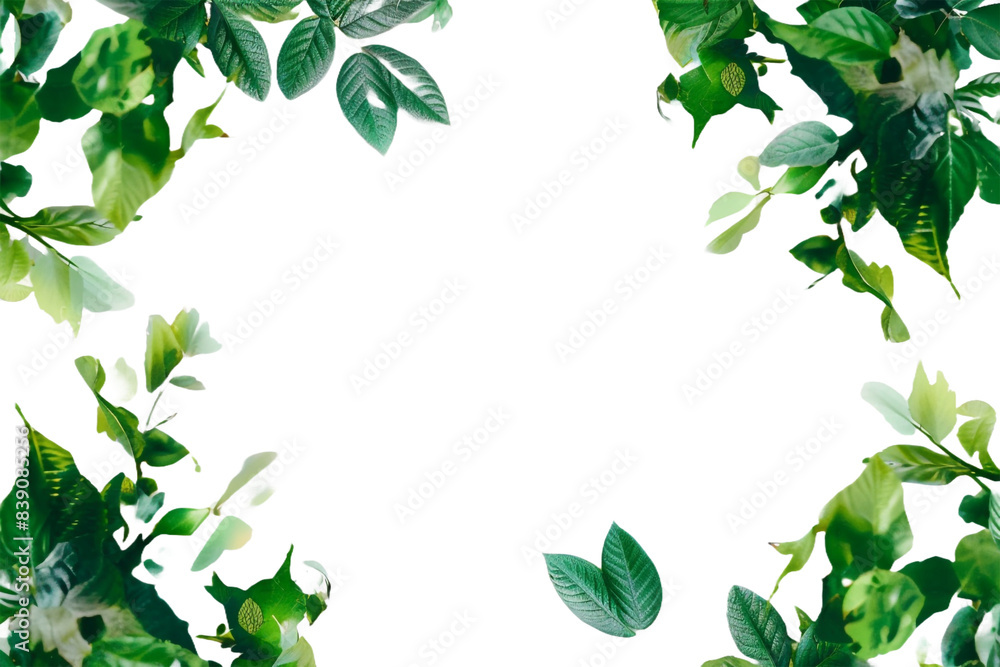 Naklejka premium Green leaves heart frame isolated on transparent background