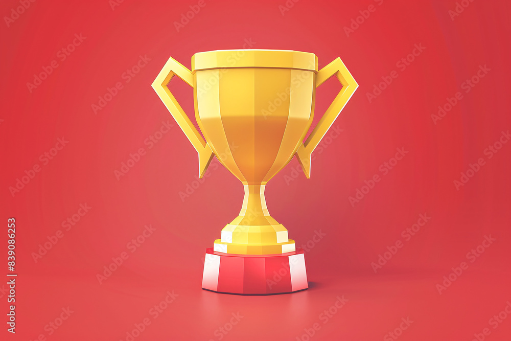golden trophy with sleek handles stands prominently against a bright red background representing triumph and excellence golden trophy with sleek handles stands prominently against a bright red background representing triumph and excellence