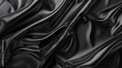 Black fabric abstract background, Elegant black satin silk with waves, abstract background,Black background with drapery fabric. 3d rendering