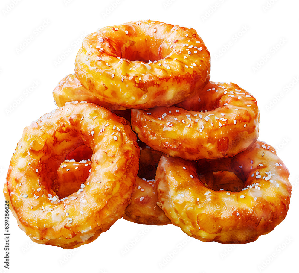 Watercolor tasty delicious crunchy snack fries onion rings Watercolor tasty delicious crunchy snack fries onion rings