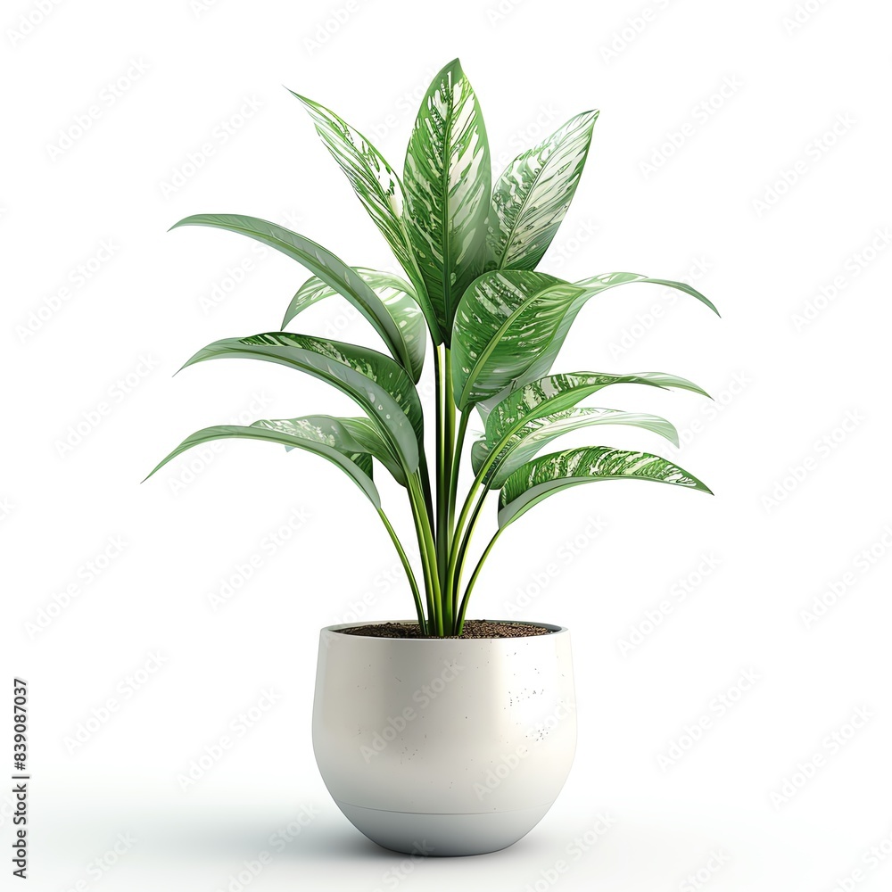 Chinese Evergreen In a minimalist plant pot, on isolated white background, PNG dicut style, object as model