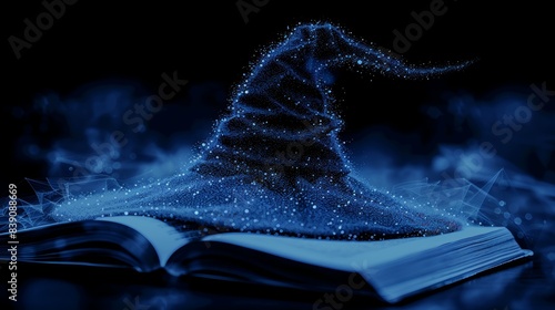 Wizard s hat atop open book, symbolizing magic and knowledge for seekers of mystical wisdom photo