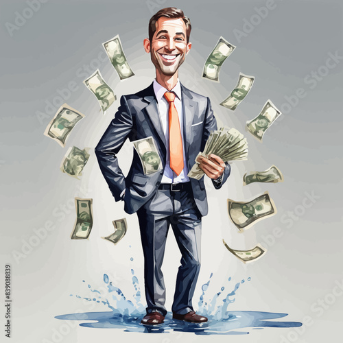 Caricature Businessman Ilustration Design Very Rich