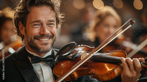 man playing violin with tuxedo