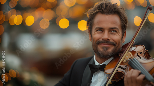 man playing violin with tuxedo