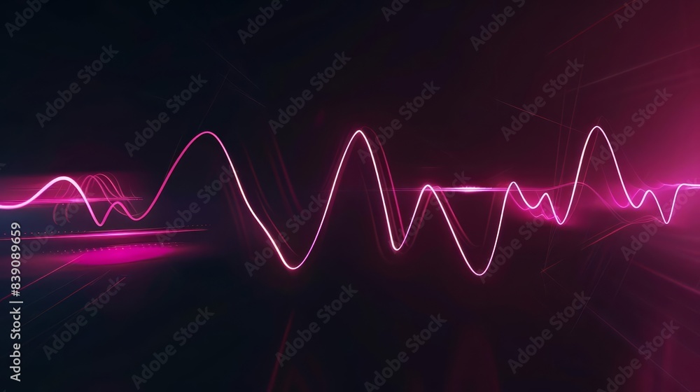 A 3D render featuring an abstract ECG health medical monitor displaying a heartbeat rate in rose pink color against a sleek black background The saberlike lines of the heartbeat cr A 3D render featuring an abstract ECG health medical monitor displaying a heartbeat rate in rose pink color against a sleek black background The saberlike lines of the heartbeat cr