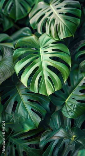 Wallpaper Mural Lush Green Monstera Leaves in a Tropical Rainforest Torontodigital.ca