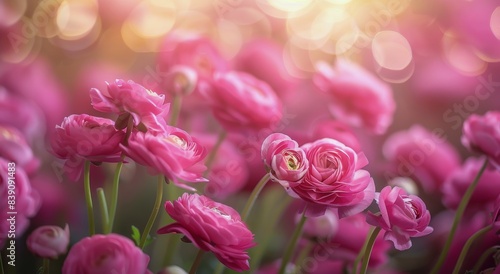 Pink Ranunculus Flowers Blooming in the Sunshine