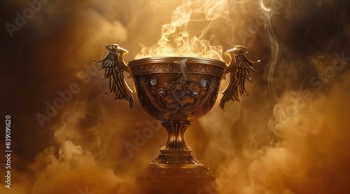 Golden Trophy With Smoke and Confetti Explosion