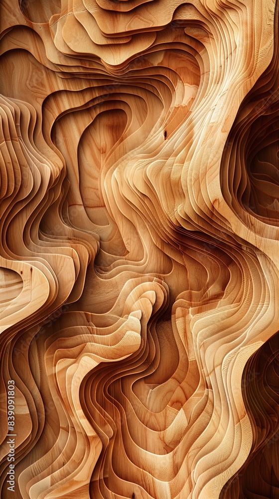 Wood grain texture with curved layers creating an abstract art form. Natural patterns and organic design in brown tones. Wood grain texture with curved layers creating an abstract art form. Natural patterns and organic design in brown tones.