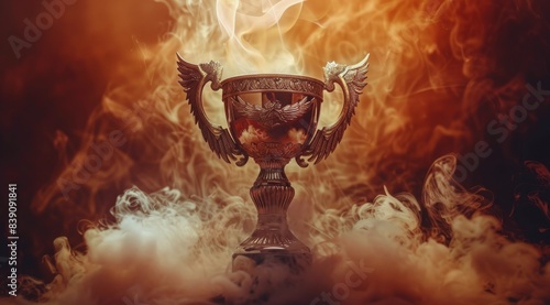 Golden Trophy With Smoke and Confetti Explosion